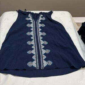 Market & Spruce Dark Blue Embroidered Blouse